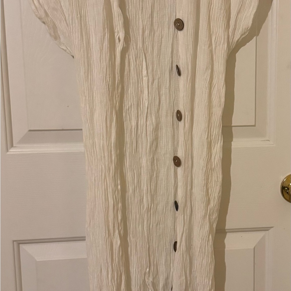 White Button-Down Crinkled Coverup